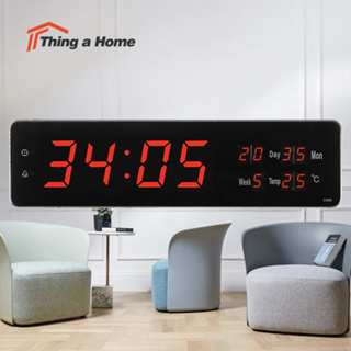 Thing A Home นาฬิกา LED แขวนผนัง ขนาด 33.5X9X3CM รุ่น 3309 นาฬิกาดิจิตอล ไฟสีแดง – ตัวเรือนสีดำ ขอบสีเงิน มีปลุก