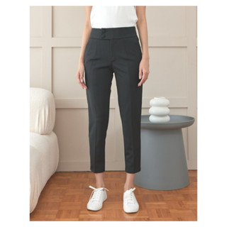 YNO Mid-waist double button cropped trousers กางเกง 9 ส่วน เอวกลางขอบยื่น 2 กระดุม ผ้าโรเชฟ 27153