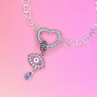 VIOLET EVIL EYE BRACELET SET สร้อยข้อมือเงินแท้พร้อมจี้