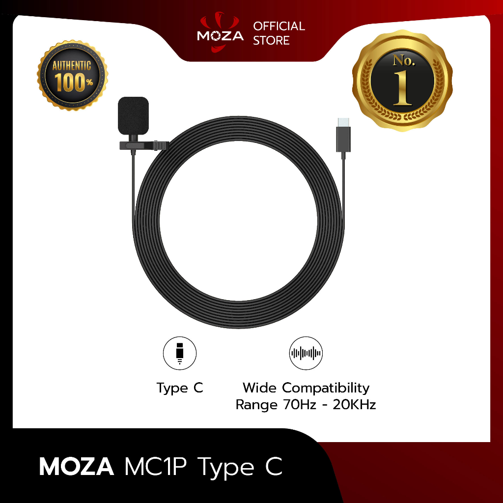 MOZA MC1P - TypeC ไมค์หนีบเสื้อ ลดเสียงรบกวนอัตโนมัติ (ของแท้ 100%)