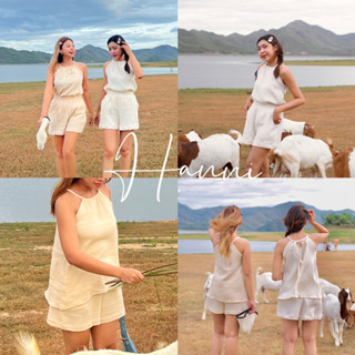 PLISS STORE | Hanni set เสื้อและกางเกงผ้าฝ้าย สาลู3ชั้นอบย่น สไตล์โคซี่