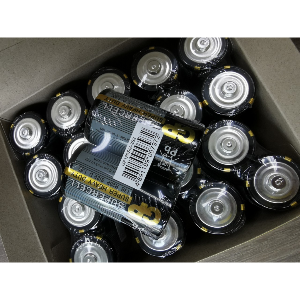 ยกกล่อง GP-D-ดำ ถ่านคาร์บอนซิงค์ D/P2 ดำ GP 13S-R20P GP Supercell 1 กล่อง (20 ก้อน)