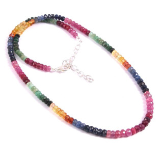 Natural Multi Sapphire Emerald Ruby 3-4 mm Gemstone Beads 1 strand Necklace