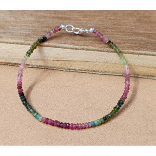 Tourmaline Bracelet, Multi Tourmaline Beaded Bracelet, 3mm-3.5mm Tourmaline AAA Faceted Rondelle Beads Bracelet