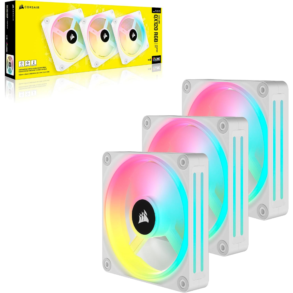 Corsair iCUE LINK QX120 RGB 120mm PWM PC Fans – Tripple Pack White