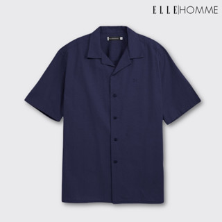 ELLE HOMME | เสื้อเชิ้ตแขนสั้น คอปกเชิ้ต Cotton 100 ทรงโอเวอร์ไซซ์ สวมใส่สบาย ระบายอากาศดี สีกรม | W8B668