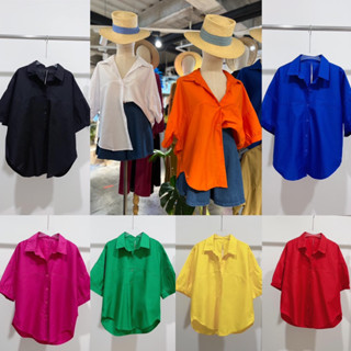 เสื้อเชิ้ต แขนสั้น คอปก  เสื้อเชิ้ตทรง Oversize basic shirt เสื้อใส่เที่ยว