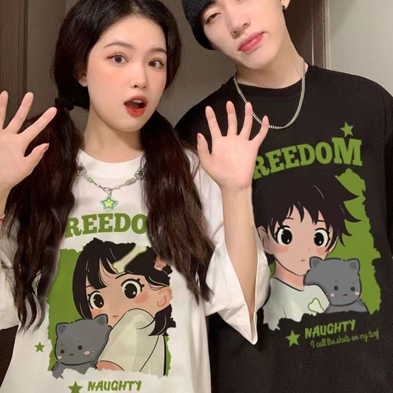 เสื้อยืดผู้หญิงแฟชั่นน่ารัก ลายการ์ตูน สตรีทฮิปฮอป เสื้อโอเวอร์ไซส์ผู้หญิงวินเทจ สำหรับผู้ชาย เหมาะกับวัยรุ่นคู่รัก