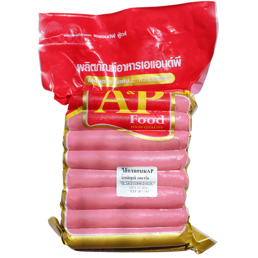 ไส้กรอกนมชมพู ตรา A&P   ขนาด 1000 กรัม  แพ็คเจลเย็นทุกออเดอร์ 🧊