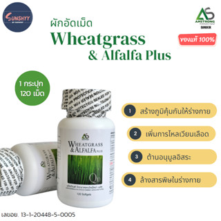 Wheatgrass &amp; Alfalfa Plus ผักเม็ด วีทกราสและอัลฟัลฟา  ผลิตภัณฑ์เสริมอาหาร แอมสตรอง ของแท้ สูตรดั้งเดิม 120 เม็ด