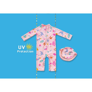 ✅ [4-6Y] Pink Swimsuit With Hat UV Protection ชุดว่ายน้ำเด็ก พร้อมหมวกในเชต ป้องกันแสงแดด