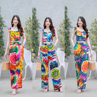 hbstation.shop เสื้อผ้าผู้หญิง ชุด Set 2 ชิ้น  ชุดมัดย้อม ลายดอก สีส้ม ฟ้า ม่วง พร้อมส่ง
