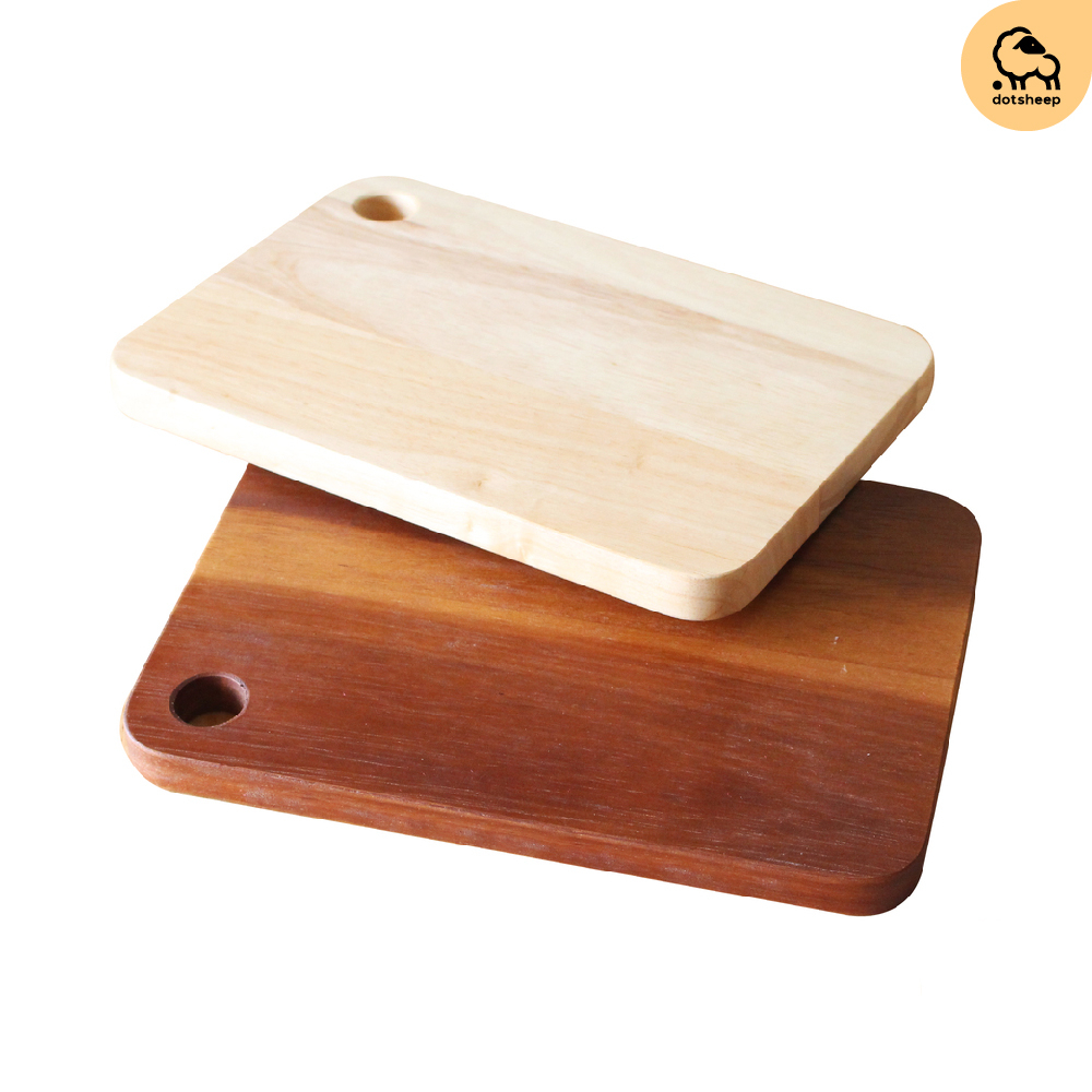 Dotsheep เขียงไม้ยางพารา/จามจุรี ไม้แท้ Wooden cutting board 7x10 นิ้ว พร้อมเคลือบ Food Grade