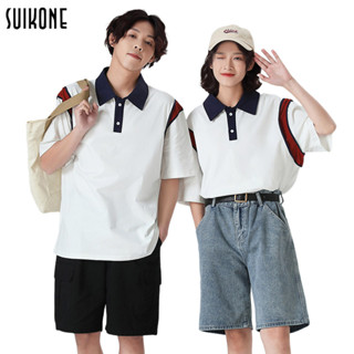 Suikone เสื้อโปโลแขนสั้นลําลอง คอปก ทรงหลวม เรียบง่าย แฟชั่นฤดูร้อน สไตล์เกาหลี สําหรับผู้ชาย