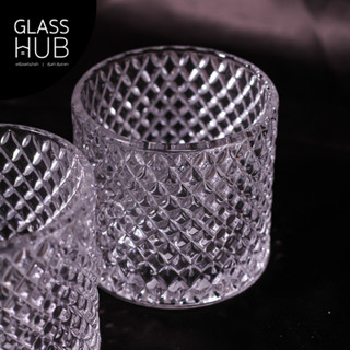 GLASS HUB (LYNX) Glass Jar 7433 - (เซต 1ใบ)แก้วใส ลวดลายหนามขนุน เนื้อใส กระถางคริสตัล กระถางธูป