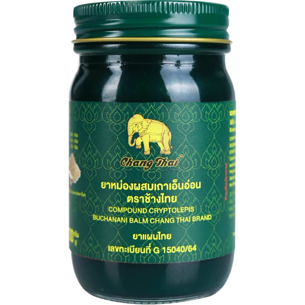 ยาหม่องเขียว ผสมเถาเอ็นอ่อน ตราช้างไทย 100กรัม