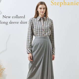 GSP Stephanie เสื้อมีปก แขนยาว ลายสก็อตสีน้ำตาลดำ (OWS36BR)