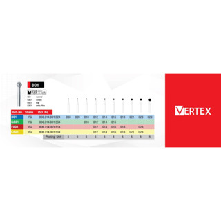 (VERTEX ) Diamond Bur หัวกรอไดมอนด์ หัวกรอกากเพชร ทรง Round Bur #801 แกนปกติ Standard Shank