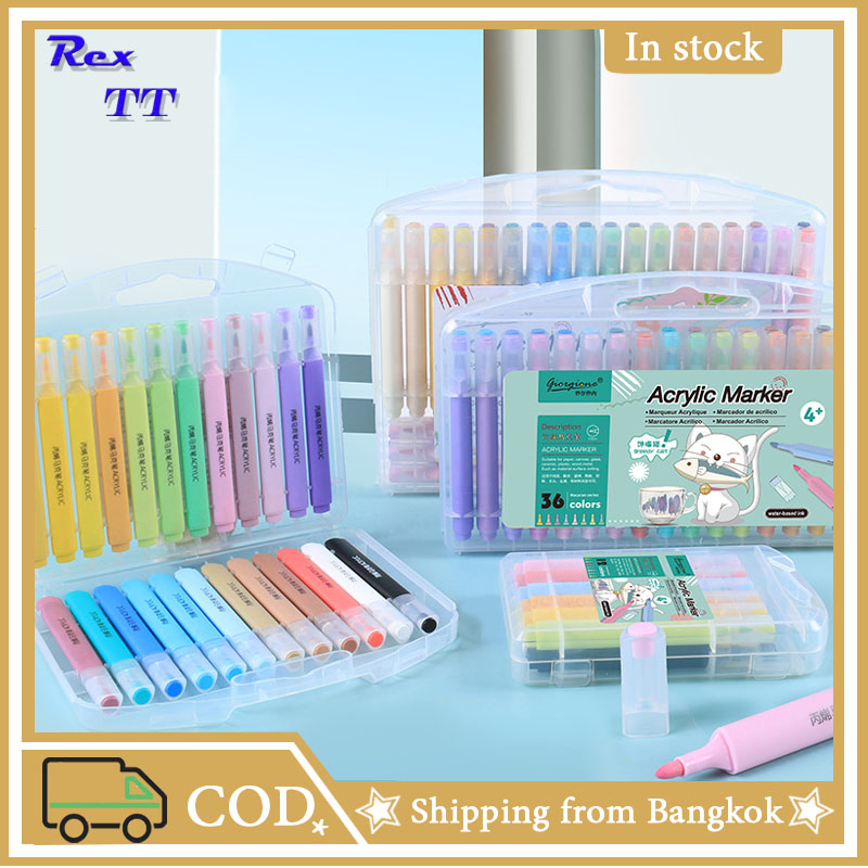 Rex TT ชุดเครื่องหมายอะคริลิค 14/24/36/48/60 สีมาการองชุดสีล้างทําความสะอาดปากกาปลายอ่อน