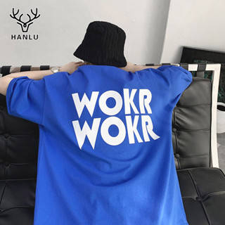 HANLU เสื้อยืดคอกลมแขนสั้นพิมพ์ลายกราฟฟิกสไตล์เกาหลีสําหรับผู้ชาย M-3Xl