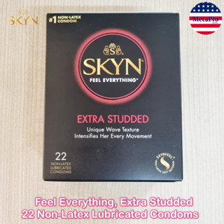 SKYN® Feel Everything, Extra Studded 22 Non-Latex Lubricated Condoms Unique Wave Texture ถุงยางอนามัย ขนาด 53 mm คอนดอม