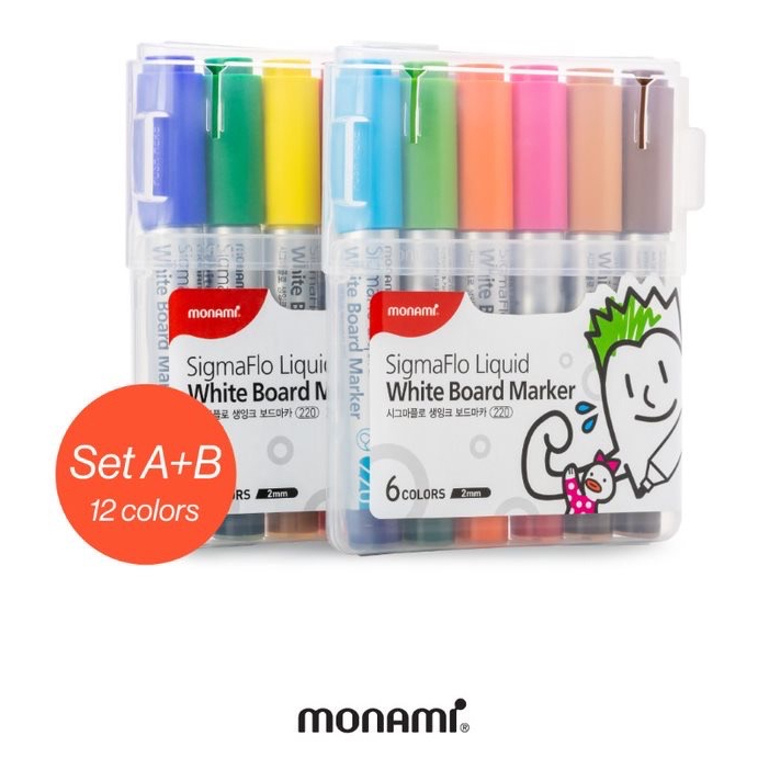 ปากกาไวท์บอร์ด โมนามิ #220 SET 6 /12 สี Monami SigmaFlo Liquid WHITE BOARD MARKER