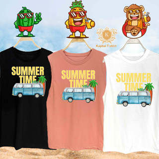 T-Shirt เสื้อแขนกุด ลายSummer Time เนื้อผ้าCotton100% เบอร์32 ใส่สบาย ใส่ได้ทั้งหญิงและชาย