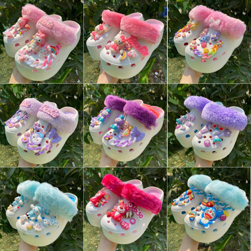 พร้อมส่ง รองเท้าหัวโต บาโอจิ พร้อมติดขนเฟอร์และตัวการ์ตูนน่ารักๆ เสริมส้น สูง 7 ซม. นุ่มใส่สบาย
