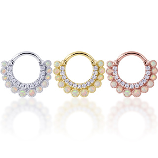 PiercingRoomByJay,  Double Crown CZ/White Opal Clicker Hoop  ห่วงเพชร เงินแท้