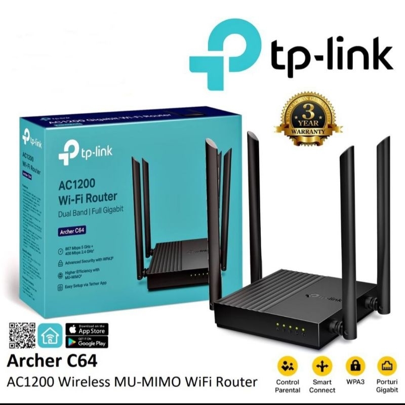 TP-LINK  (Archer C64) AC1200 Wireless MU-MIMO WiFi Router
