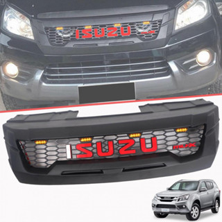 กระจังหน้า หน้ากระจัง โลโก้ใหญ่ สีแดง ไฟ LED สีเหลือง รุ่น อีซูซุ มิวเอ็กซ์ ISUZU MU-X MUX ปี 2012 - 2016 สีดำด้าน 1ชิ้น