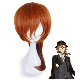 Chuuya Nakahara คอสเพลย์ Bungu Stray Dogs คอสเพลย์ผู้ชาย 55 ซม. สีน้ำตาลวิกผมสังเคราะห์ทนความร้อน + อุปกรณ์เสริมหมวกวิกผ