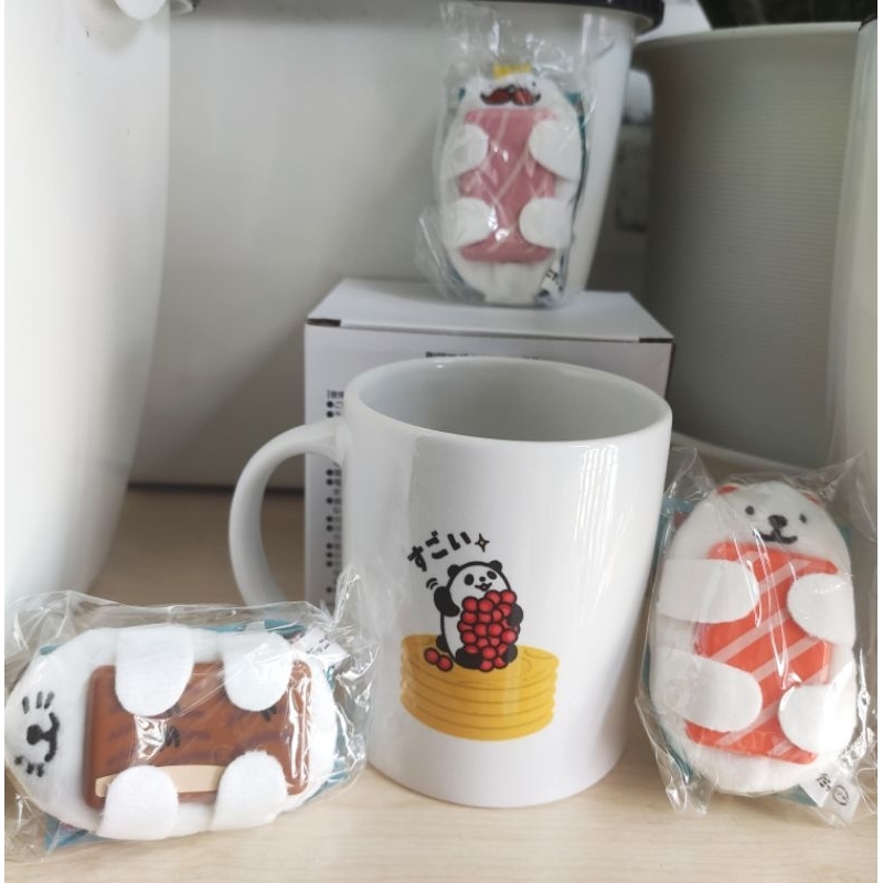 set แก้วน้ำ Sushiro  1 ใบ  + ตุ๊กตา Sushiro 3 ตัว