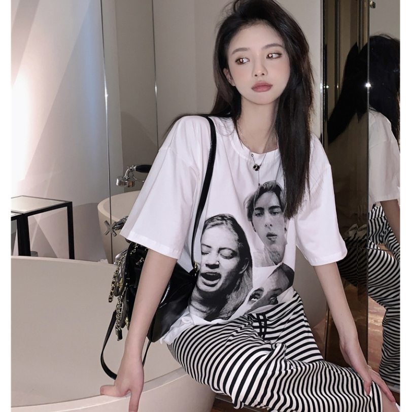 เสื้อยืดแขนสั้นลําลองทรงหลวมผู้หญิง oversize เสื้อผ้าแฟชั่นวัยรุ่น  เสื้อตัวใหญ่โอเวอร์ไซส์เกาหลี สกรีนลายวินเทจเท ผ้าดี