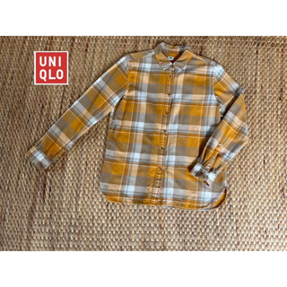 UNIQLO x ผ้าเฟลเนล x M ลายสก็อตสวยสีเหลือง ใหม่  อก 36 ยาว 23 • Code : 882