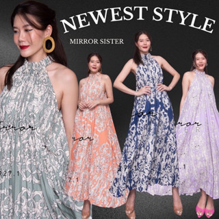 MiRRoRSiSTERs HaRMoNy HaLTeR DReSS #20927.1 เดรสพลีท แมกซี่พลีท เดรสพลีทพิมพ์ลาย แมกซี่พลีทแขนกุด เดรสไปทะเล แมกซี่ยาว