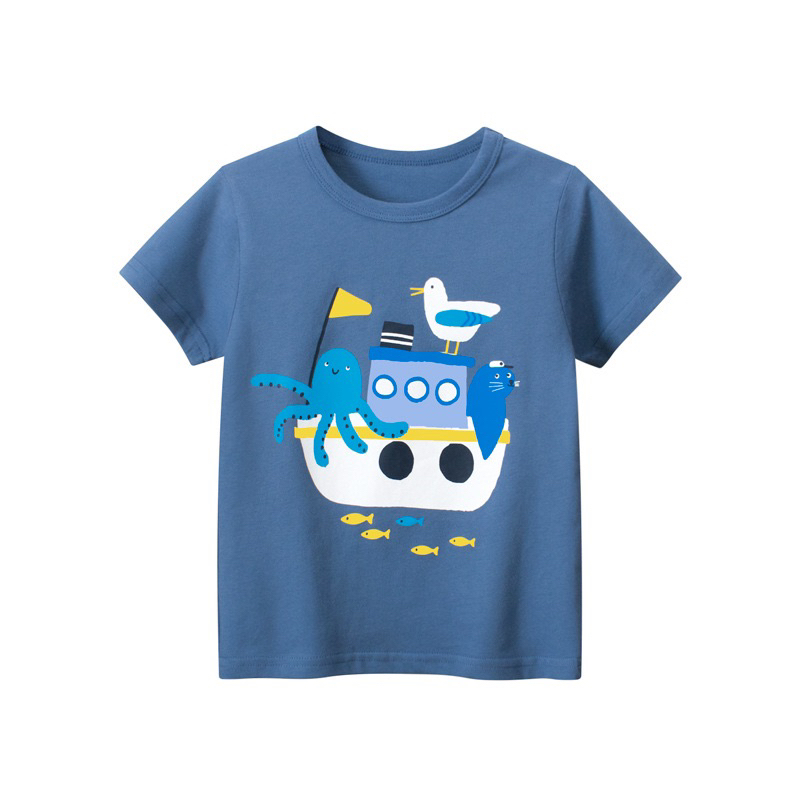 27kids เสื้อยืดเด็ก 9466 เรือ ปลาหมึก นก