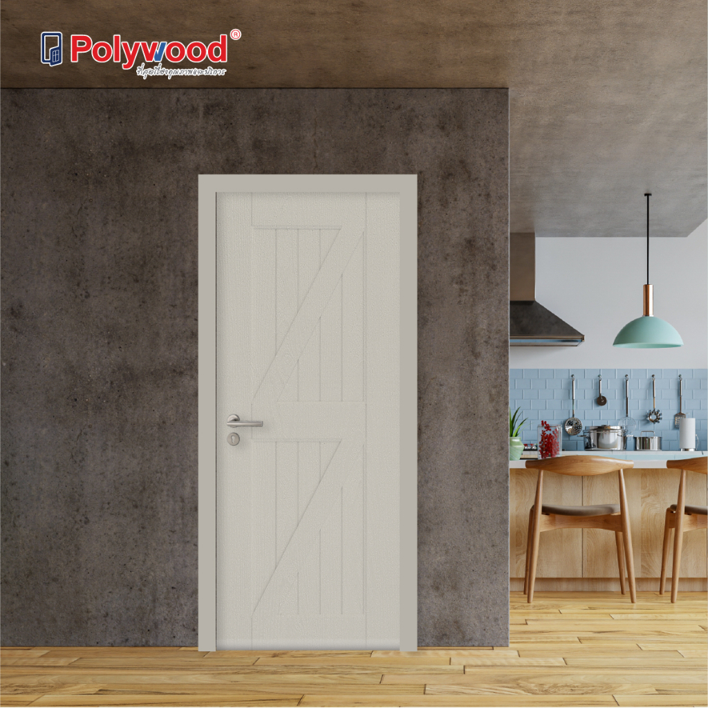 ส่งฟรี! Polywood - ประตู uPVC รุ่น B-series PBR-001 ผิวเสี้ยนไม้ เซาะร่อง (สินค้า Pre-order) ประตูสีน้ำตาล