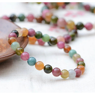 Genuine Natural Colorful Tourmaline Quartz Bracelet Clear Round Beads Women 6mm Crystal Tourmaline