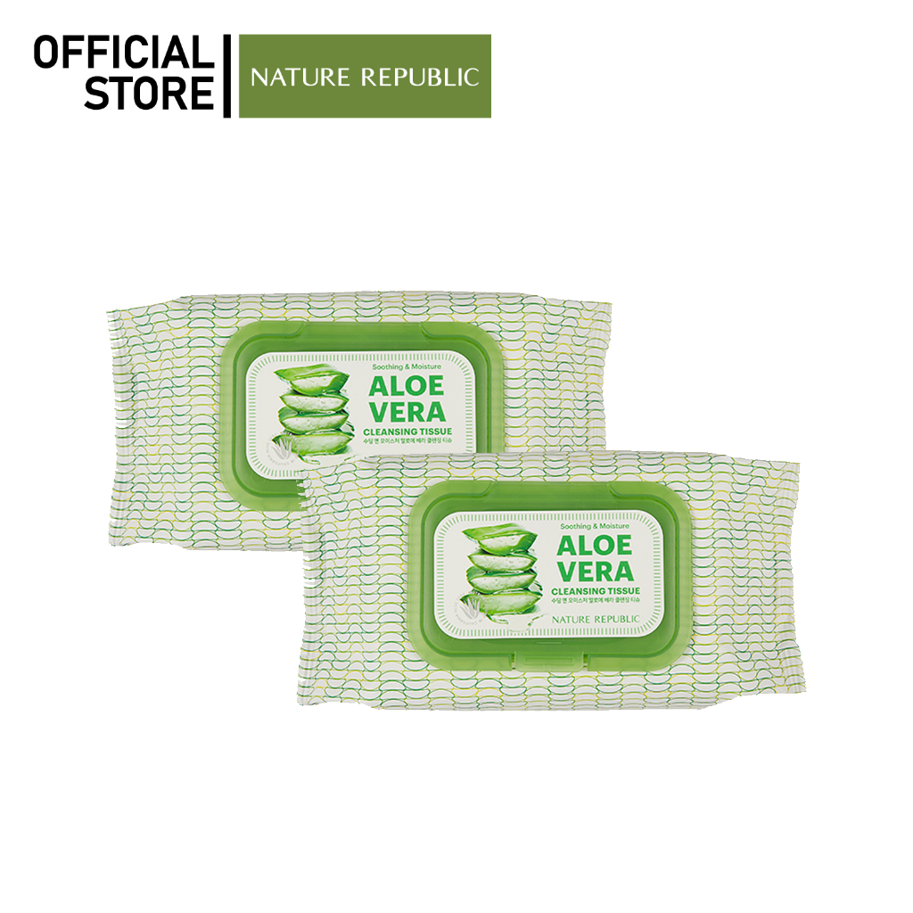 [1แถม1] NATURE REPUBLIC SOOTHING & MOISTURE ALOE VERA CLEANSING TISSUE (แพ็คละ 80 ชิ้น)