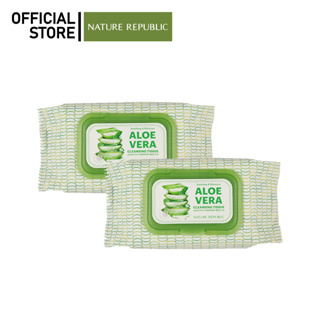 [1แถม1] NATURE REPUBLIC SOOTHING &amp; MOISTURE ALOE VERA CLEANSING TISSUE (แพ็คละ 80 ชิ้น)