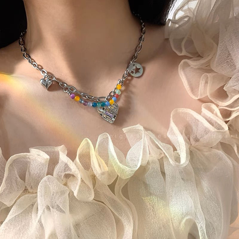พร้อมส่งจากไทย (SK1) สวยแบบอยากกรี๊ดมากก สร้อยคอโซ่แฟชั่นแต่งลูกปัด เป็นแบบสองชั้นค่ะ งานจริงสวยสุดๆ แนะนำเลย