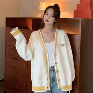 เสื้อคาร์ดิแกน เสื้อคลุม ไหมพรมถัก ปักลายการ์ตูน ทรงหลวม ผ้าดี สวมใส่สบาย