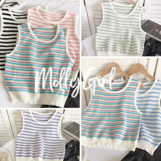 Mollygirl เสื้อกล้ามครอป ลายทาง ผ้ายืด 01019#