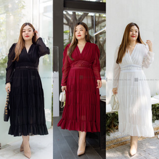 DR193 เดรสชีฟองเข็มขัด เสื้อผ้าพลัสไซส์ Plussize fashion ชุดคนอ้วน แฟชั่นสาวอวบ