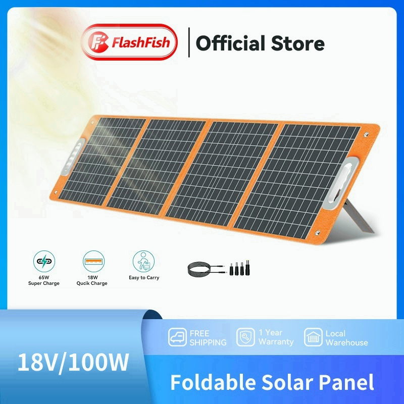 FlashFish แผงโซล่าเซลล์ 100W Solar Panel Portable Solar Power แผงโมโน Camping Powerbank โซล่าเซลล์ Portable Solar Cell