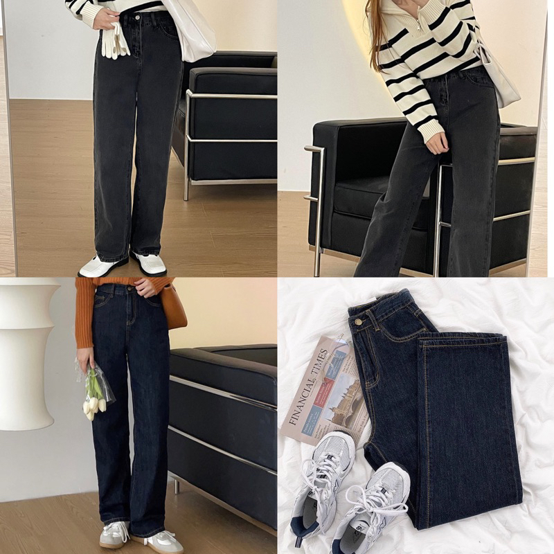 Somedays_closet l🌷พร้อมส่ง🌷 Rena jeans ยีนส์ขายาวทรงกระบอกสไตล์เกาหลี ผ้าดีย์ไม่บาดผิวใส่สบายมากก
