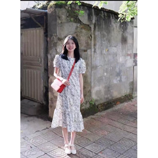 เดรสกระโปรงยาว ผ้าปั้ม