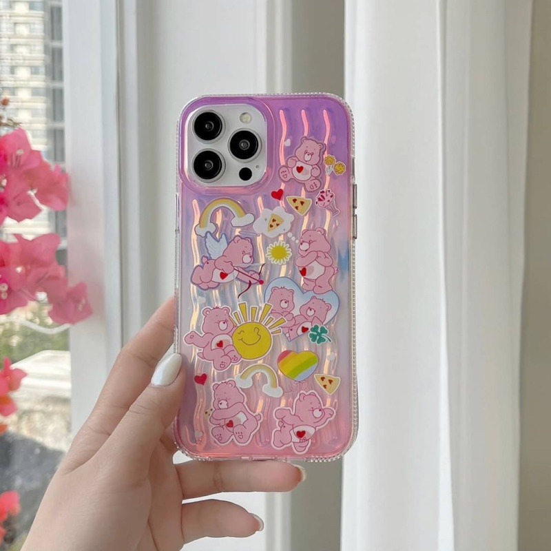 สอบถามก่อนกดสั่ง เคสหมี care bear แคร์แบร์ เคสโฮโลแกรม สีชมพู hologram เคสโทรศัพท์ แข็ง