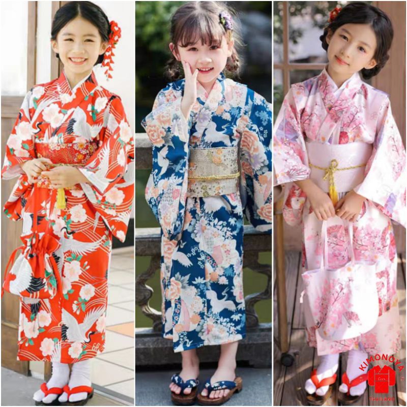 พร้อมส่ง 🇯🇵Kimono/Yukata Set🇯🇵กิโมโน/ยูกาตะ เด็กผู้หญิง เช็ท3ชิ้น